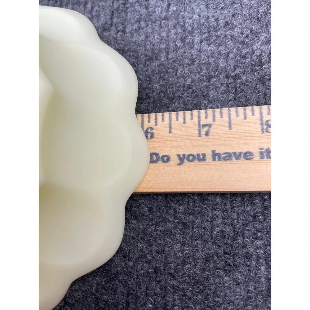 Vintage Uranium Custard Glass Scalloped Bowl Grape Pattern UV Glow 4.5 Inch